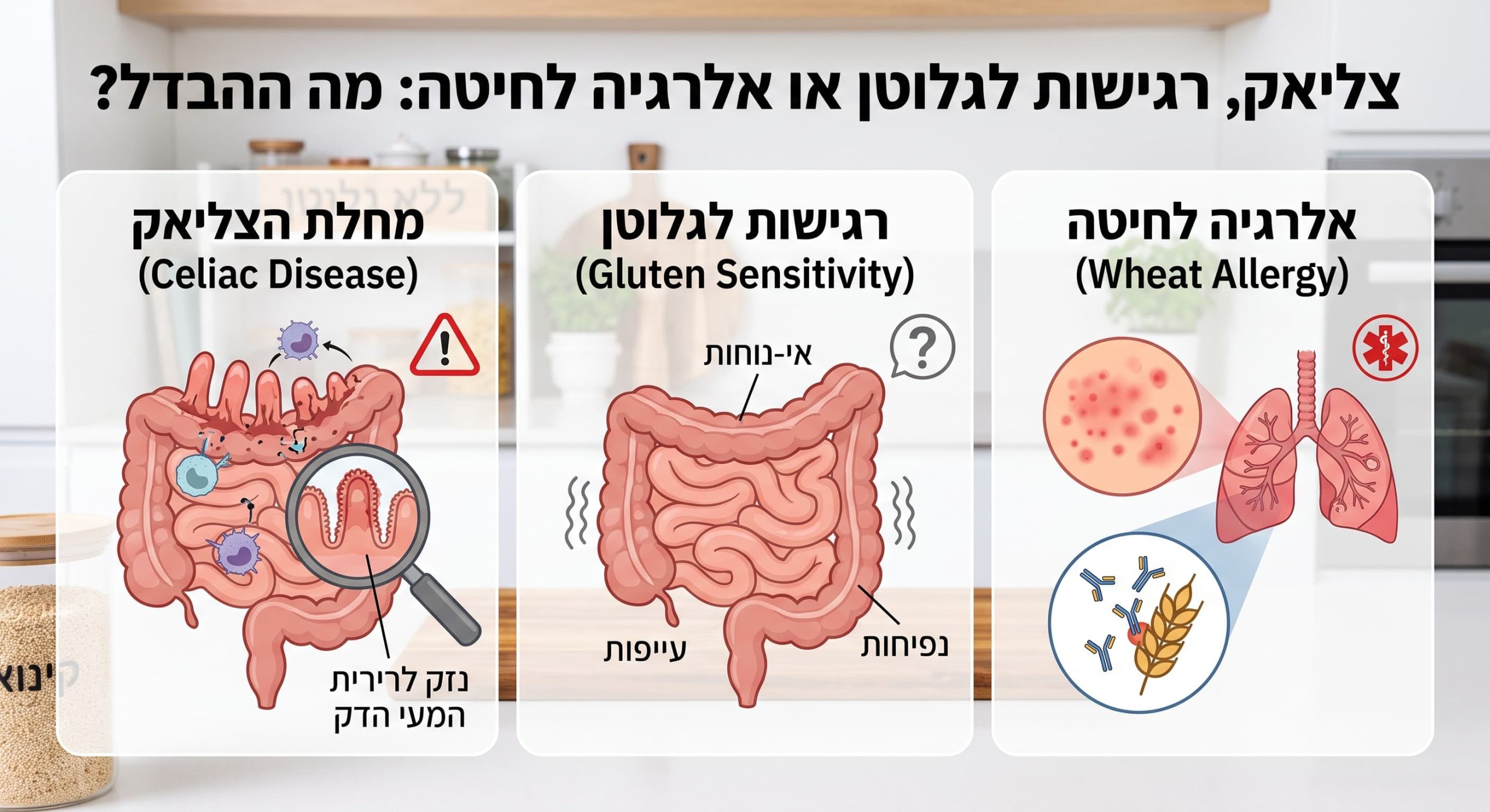 מה ההבדל בין צליאק לאלרגיה ורגישות לגלוטן וחיטה